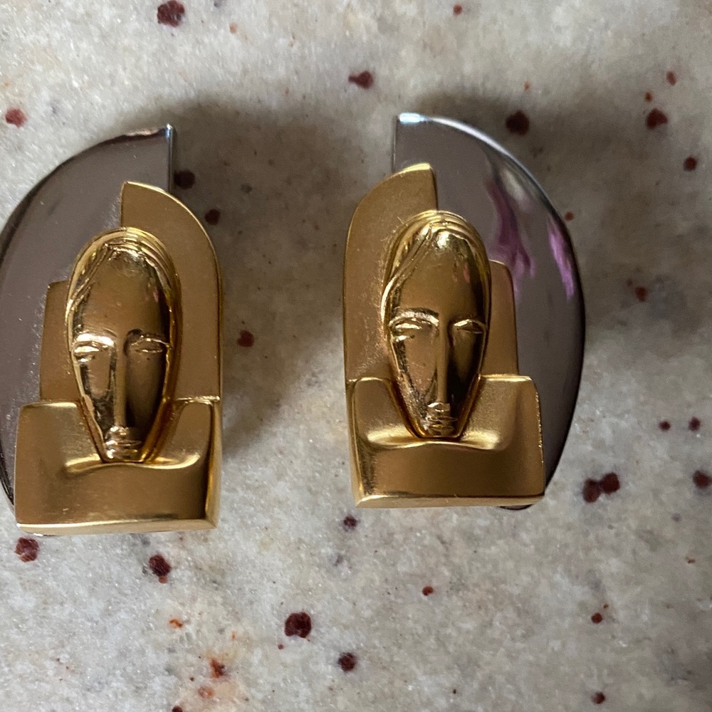 Modern Art Gold and Silver Earrings